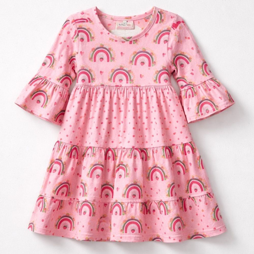 Pete +Lucy pink rainbows strawberries tiered ruffle dress size 3T NWT